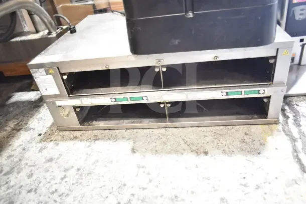 Prince Castle DHB2PT-33KFCB commercial countertop holding bin, stainless steel, two compartments, 208-240V.