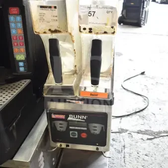 Bunn MHG 35600.0011 Commercial Coffee Grinder, 2 hoppers, missing lids, 120V, 1 phase, used condition.