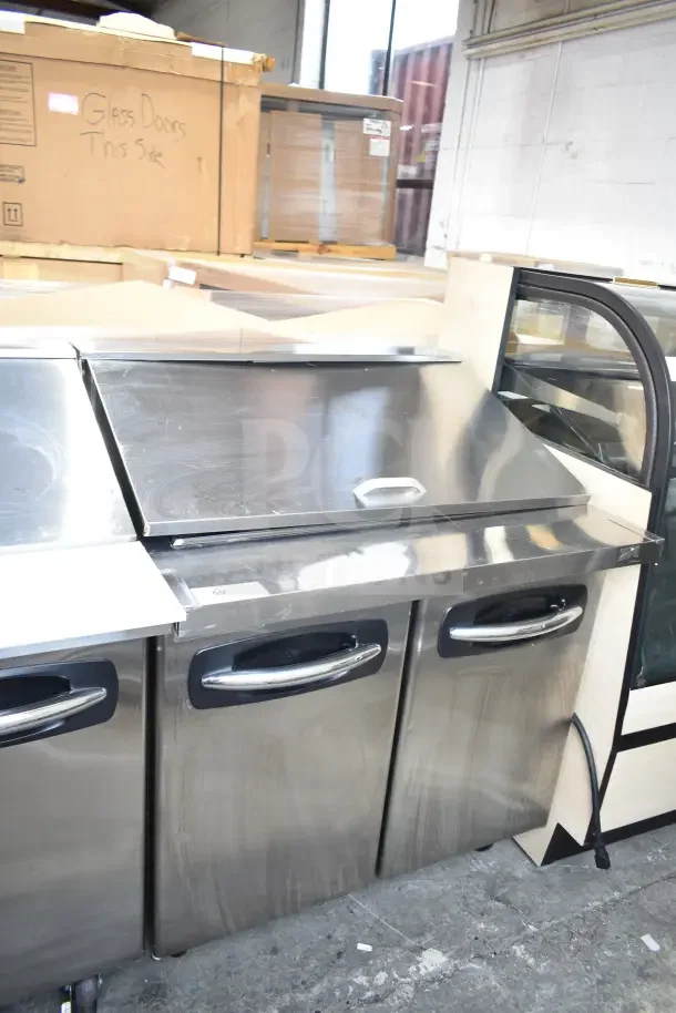 Norlake SMP36-15 commercial sandwich salad prep table on casters, stainless steel, 115V, 1 phase, visible minor wear.