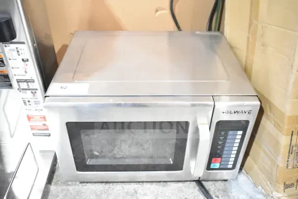 2018 Solwave 180MW1200T microwave oven, stainless steel, commercial countertop model. Features digital keypad, 120 volts, 1 phase.