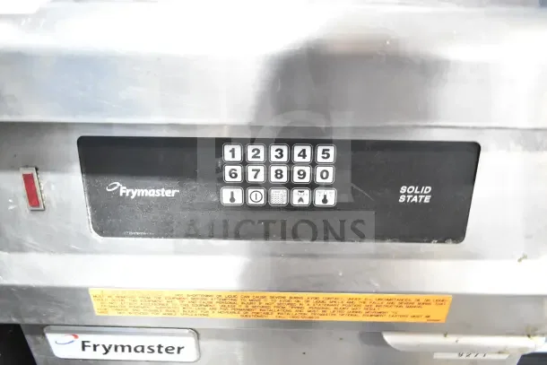 Frymaster GPCSC commercial gas pasta cooker, solid-state controls, 80,000 BTU, mounted on commercial casters.