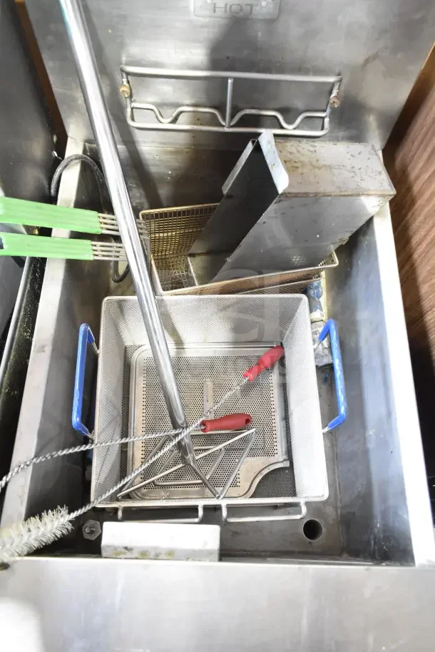 Frymaster GPCSC commercial pasta cooker, natural gas, 80,000 BTU, with casters, in used condition, featuring stainless steel construction.