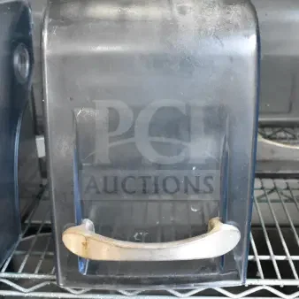 Clear sound enclosure for blender, slightly worn; features a lift handle. Auction for seven identical units.