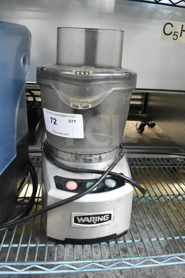 Waring Countertop Food Processor, 120V, 1 Phase, stainless steel with control buttons, pre-owned, good condition.