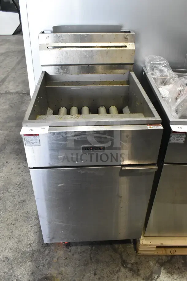 2025 Migali C-F75-NG deep fat fryer, 75 lb capacity, 170,000 BTU, natural gas, stainless steel, model C-F75-NG, commercial use.