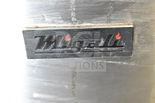 Migali logo label on the 2025 C-F75-NG commercial gas fryer, 75 lb capacity, 170,000 BTU, serial C-F75-NGUSB1CPBW003.