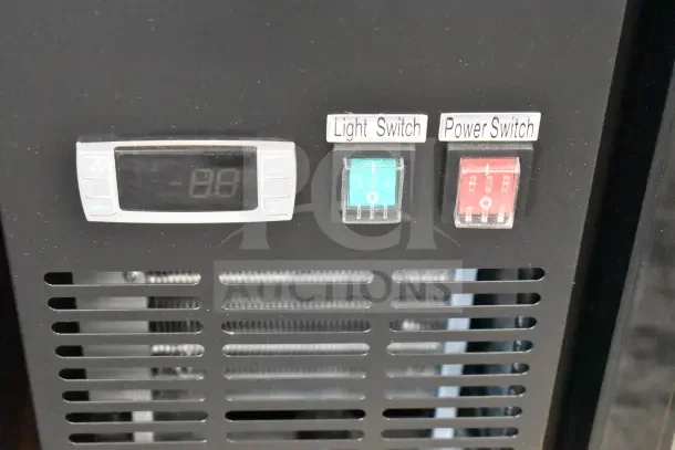 Migali C-BB48G-HC bar cooler control panel with digital display, light, and power switches.