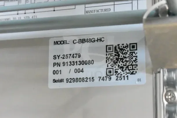 Migali C-BB48G-HC back bar cooler serial 929808215 label, model details, QR code, scratch and dent condition.