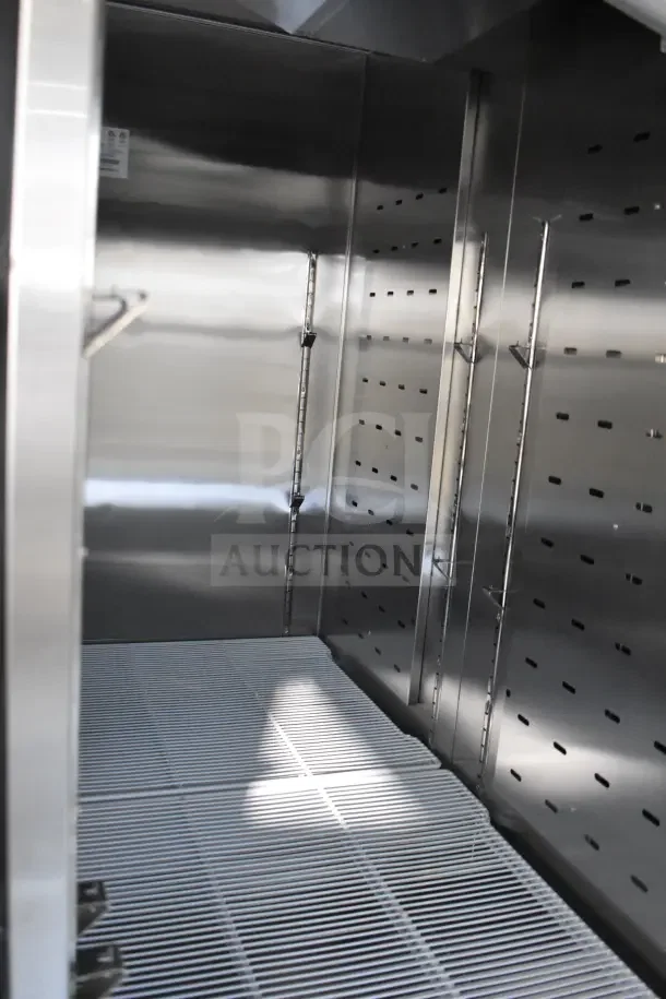 Migali C-3RB-HC commercial cooler interior, featuring adjustable shelves and stainless steel finish. Model: C-3RB-HC.