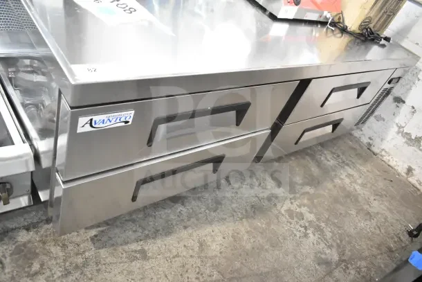 Brand new Avantco 178CBE72HC commercial 4-drawer chef base, 115V, 1 phase. Stainless steel, minor scratches and dents.