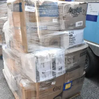 (x25) 25 BRAND NEW SCRATCH AND DENT! Items Including Food Wrap, Hot Cups, Cutlery Sets, Liner Sheets, Trash Bags. See Description for Details. 25 Times Your Bid! AUG26-36