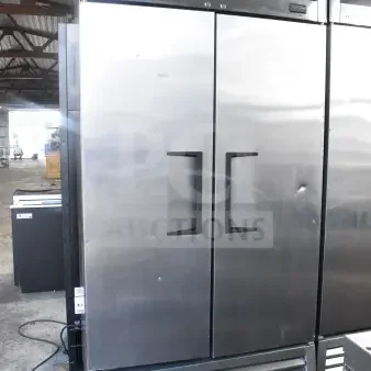 2017 True T-35-HC Commercial 2 Door Reach In Cooler on Commercial Casters. 115 Volts, 1 Phase.