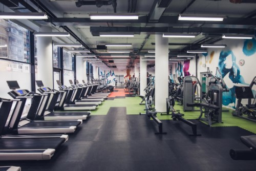 Interior of gym with fitness equipment ready for auction